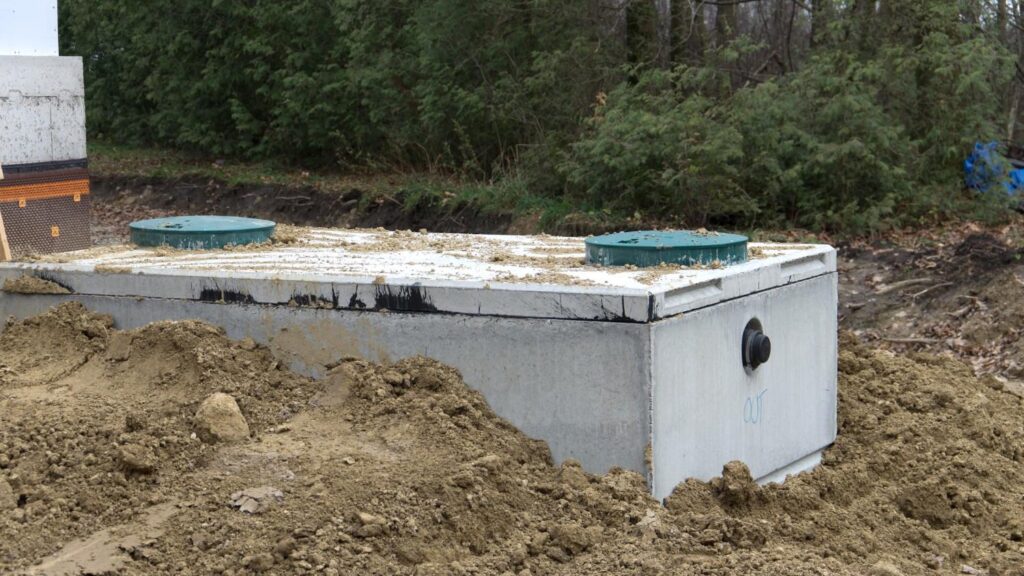 A new septic tank and system during professional installation.