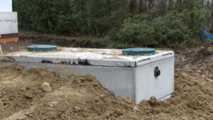 A new septic tank and system during professional installation.